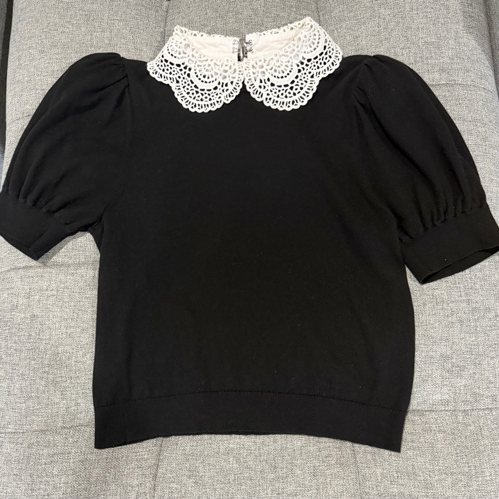 Alice + Olivia Lace Collar Short Sleeve Sweater